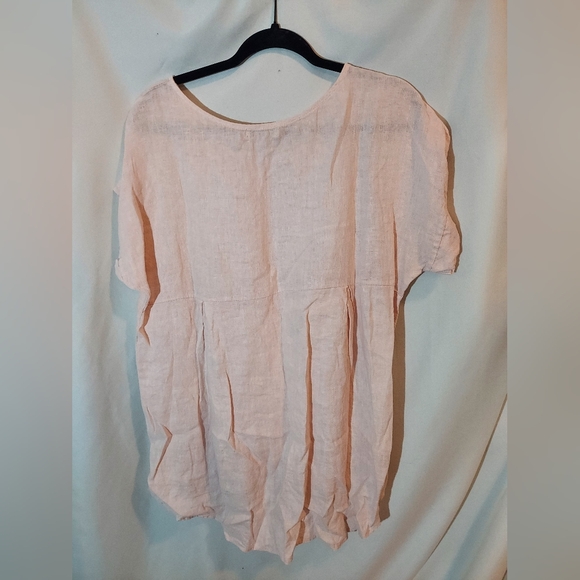Terzo Millennio Italian Made Soft Pink Floral Embroidered 100% Linen Hi-Low Top - Picture 2 of 8